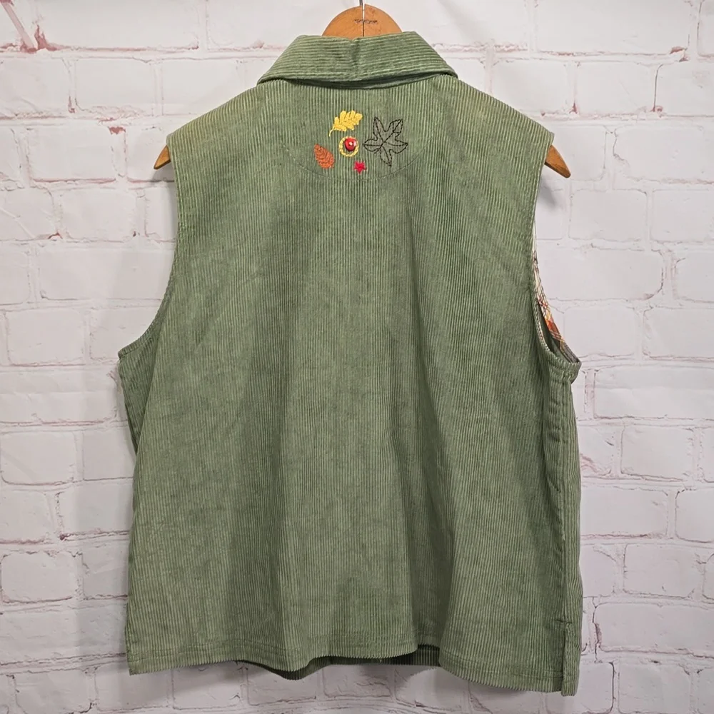 VTG Baxter & Wells Cotton Green Corduroy Fall Vest Womens Size Large - Picture 10 of 14